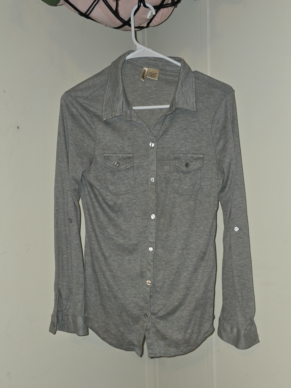 Passport Gray Ribbed Knit Top with Brand Tag